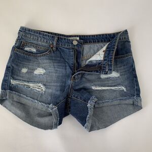 Billabong Coast Ryder Denim Shorts Women 27 Blue Distressed Raw Cuff Hem Beach